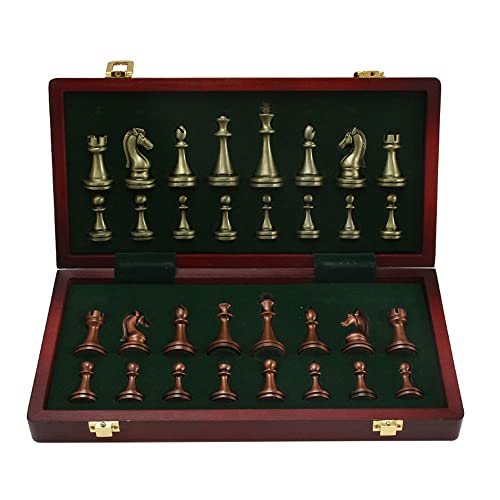 XARONF チェスセット 大人用 子供用 亜鉛合金チェスピース&ポータブル折りたたみ式木製チェスボード トラベルチェスセット ボードゲームギフト