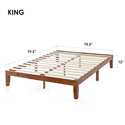 Mellow Naturalista Classic 12-Inch Solid Wood Platform Bed | Wooden Slats, No Box Spring Needed, Easy Assembly | King, Cherry