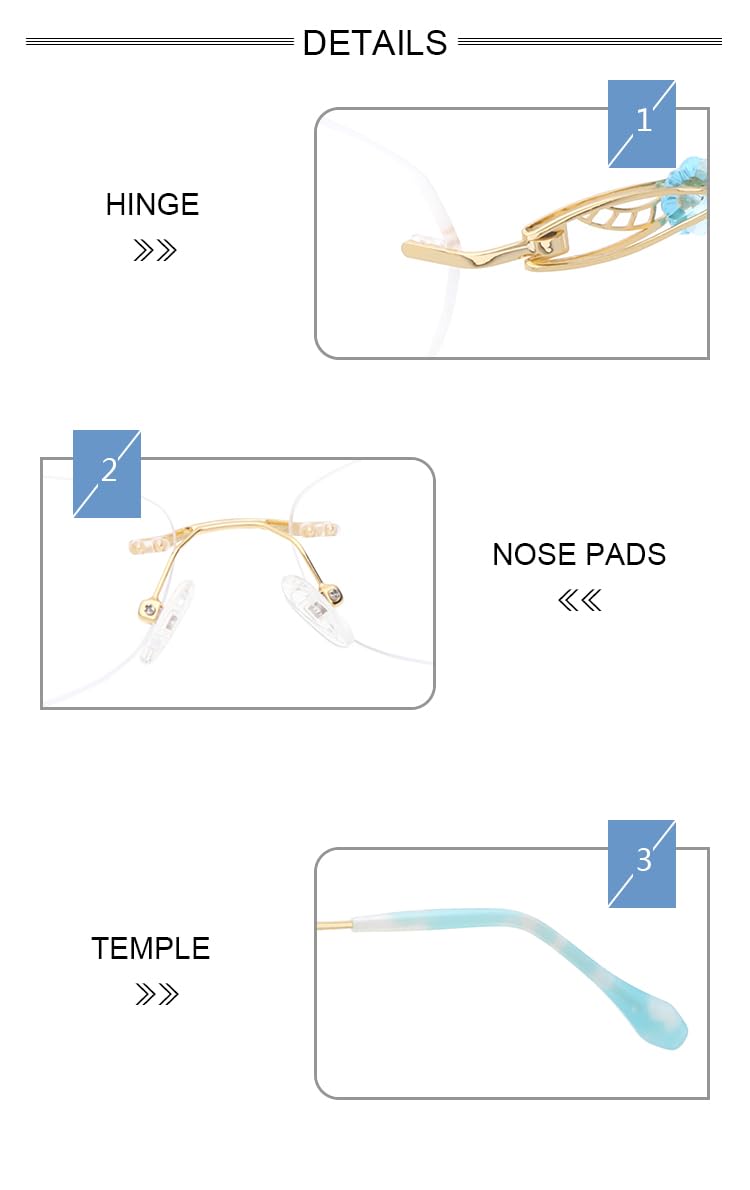 HELES 100% Puro Titanio Lusso Donne Occhiali Da Lettura Anti-riflesso Policarbonato Blu Blocco Della Luce Singola Visione Lettore, Oro, +3.25 Strength