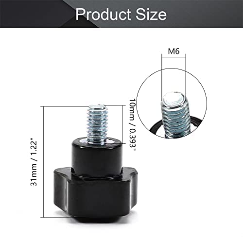 M METERXITY Lot De 4 Boutons à 6 étoiles, Filetage Femelle M6, Tête Hexagonale De 38 Mm, Poignées De Serrage Pour Machines/électronique/travail Du Bois, Bouton Fileté En Laiton à Visser [noir