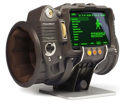 The Wand Company Pip-Boy 3000 Fallout 3 New Vegas die-cast Replica. FM Radio and Alarm LCD Screen with Memory Foam Cuff and Stand. Officially Licensed by Bethesda.