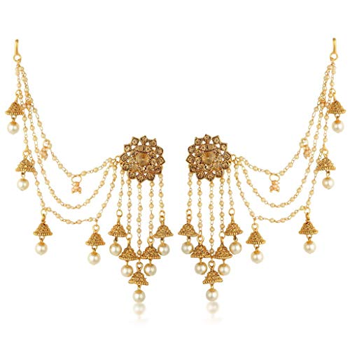 Image of Sukkhi Traditional Brass Gold Plated Wedding Jewellery Bahubali Inspired Long Chain Jhumki Earrings for Women
