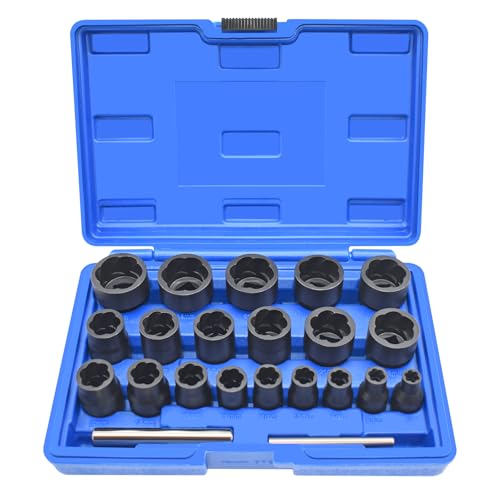 22 Pcs Bolt Nut Extractor Set 1/2 and 3/8 Drive Wheel Lock Removal Kit