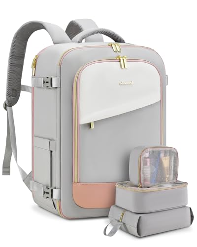 Image of LOVEVOOK Travel Backpack for Women, 40L Carry On Backpack Flight Approved, Large Personal Item Bag Fits 17 inch Laptop, TSA Approved Luggage with 3 Packing Cubes,Waterproof Weekender Gym Essentials