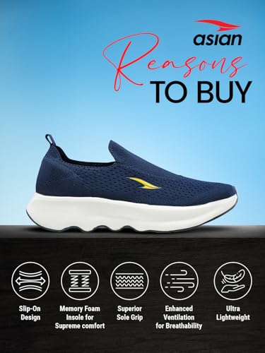 Image of ASIAN Men Wind PRO-08 Casual Wear and Walking Shoes Without Laces for Men & Boys with Upper Mesh Fabric - Lightweight, Comfortable, Breathable, and Perfect for Walking and Daily Use