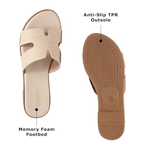 Yozuru Womens Flat Sandals Open Toe Dressy Summer Sandals Comfortable Casual Slip on Leather Slides Sandals for women2