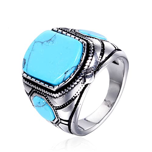 LovrJery Bague en acier titane 316L faite à la main avec pierre précieuse turquoise naturelle pour homme, ne se décolore pas, les doigts ne deviennent pas...