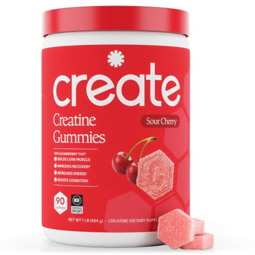 Create Creatine Monohydrate Gummies for Women and Men, Sour Cherry, 90ct | NSF Certified for Sport, Third Party Tested, Made in USA, Vegan, Gluten Free, Non-GMO, 1.5g Creatine per Gummy, Anti-Melting