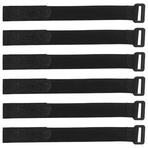 6-Pack Black Nylon Velcro Straps – Heavy-Duty Velcro Cable Ties & Organiser for Bike Rack, Luggage, Helmet (20x250mm, Reusable)