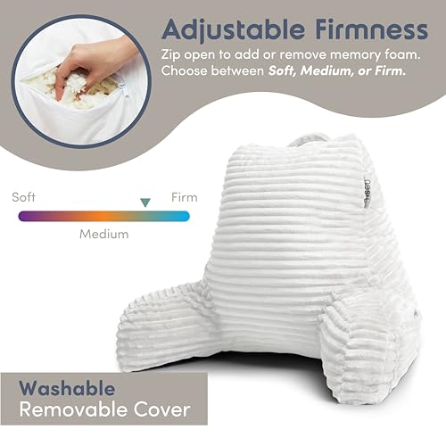 Image of Nestl Reading Pillow with Shredded Memory Foam, Luxe Cut Plush Back Pillow for Sitting Up in Bed, Back and Arms Adjustable Support for Adult & Teens, Backrest Pillows with Washable Cover White