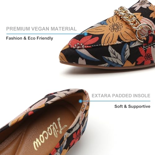 Image of Tilocow Metal Chain Loafers for Women Pointed Toe Slip on Flats Comfortable Fashion Work Shoes