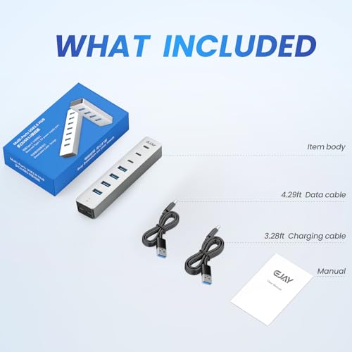 Hub USB 3.0 para escritorio y PS5 divisor de 7 puertos EJAY con cable desmontable largo 6