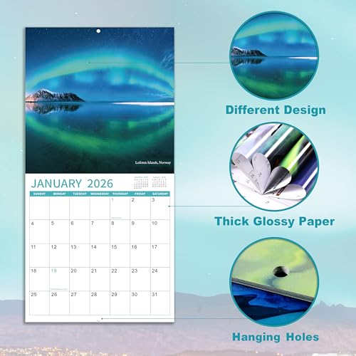 2026 wall calendar - calendar 2026 northern lights calendar january 2026 - december 2026 1234 x 2434 open 12 months wall calendar 2026 with hanging holes large blocks