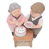 BETOOKY Leichte und Tragbare Paarstatue aus Kunstharz Einzigartiges Design Eines Älteren Ehepaars Beim Kuchenbacken Dekoration für Wohnzimmer und Valentinstag