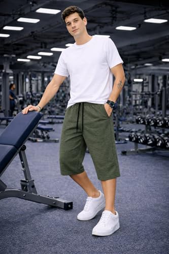 Image of Mack Jonney Men's Sports Capri Pants | Lightweight Polyester Workout 3 /4 Pants with Elastic Waist for Gym, Running & Training-M8356