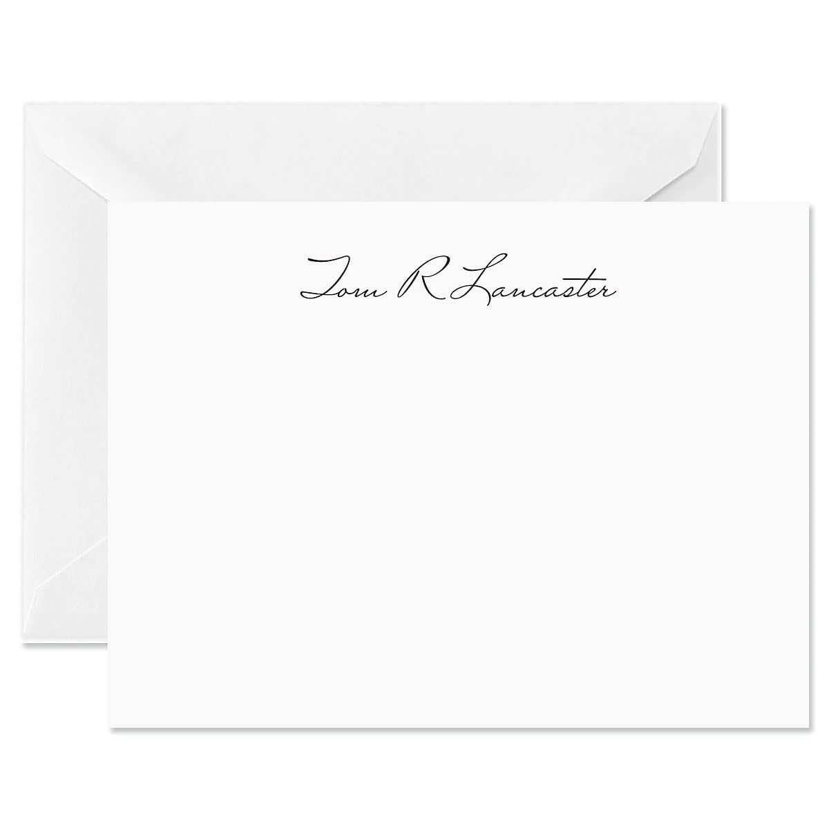 14 & Orange White Classic Script Personalized Flat Note Cards – 4⅛ inches x 5½ inches, Elegant Heavyweight Stock, Matching Envelopes, (Set of 10)