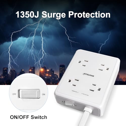 Extensión con protector eléctrico oviitech, 8 tomas, 4 puertos USB, cable de 1.83 m, 1350 Joules miniatura 7