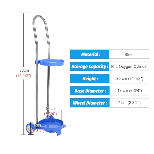 Chariot de transport pour bouteille d'oxygène de 10L à 20L avec support fixe en métal robuste