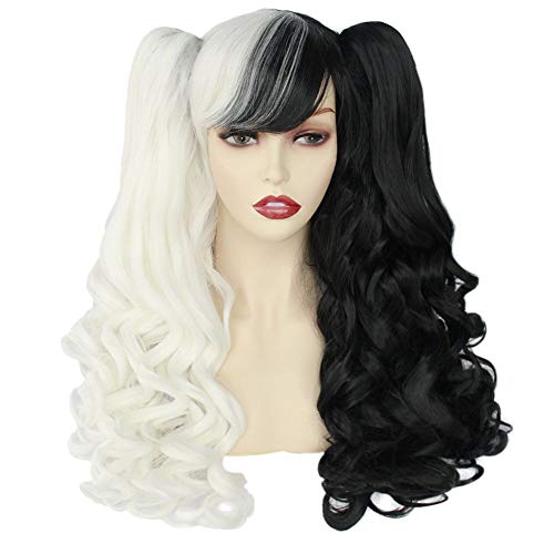 JoneTing White and Black Wig Cosplay White Wigs for Women Long Curly Synthetic Wigs for Lolita Wigs