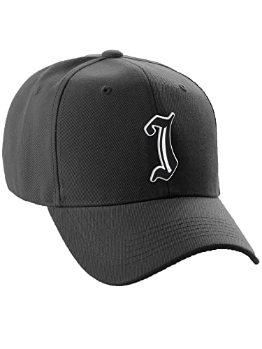 Daxton Structured Baseball Hat Cap Old English A to Z Letter Number Initial-Black, Letter J
