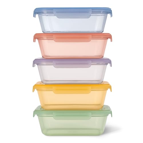 Image of Ello Snap & Nest 10-Piece 4.5 Cup Plastic Meal Prep Set, Reusable Food Containers for Healthy Eating, Freezer, Dishwasher Safe, Desert Festival