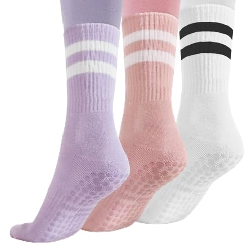 Image of 3 Pairs Yoga Socks with Grips Yoga Grip Socks for Women Non Slip Yoga Athletic Socks Pilates Socks for Ladies