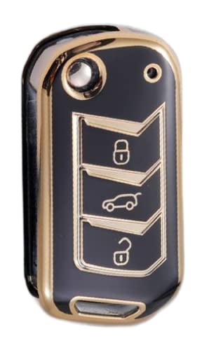 Image of TPU Car Key Cover Black & Golden Compatible for Mahindra Scorpio, Bolero, XUV700, XUV300, Thar, TUV300 Plus, XUV400 (Mahindra, 3 Button Flip Key New)