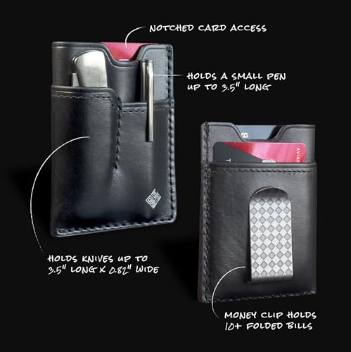 OCASO - Leather Pocket Knife Wallet with Money Clip, holds small pocket knife 85WAL2