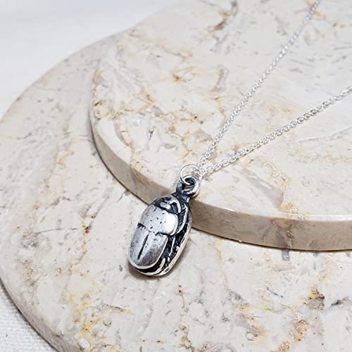 Egyptian Scarab Pendant Necklace - Antique Silver Plated3