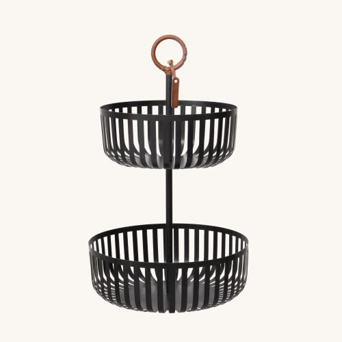 La Jolie Muse 2 Tier Fruit Basket, Countertop Fruit Vegetable Basket Bowl Metal Wire Storage Basket Fruits Stand Holder Organizer For Bread Snack Veggies,Matte Black #TOP1