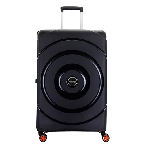 Image of American Tourister Polycarbonate Material Circurity Max 77 cm Small Hardside Cabin Suitcase with Xtrasecu 3-Point Locking System & Double Spinner 8 Wheels for Unisex - Black