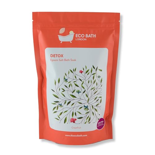 Image of Eco Bath London Detox Epsom Salt Bath Soak - Pouch 2.2 LB (1kg) | Made in UK | Magnesium Bath Salt with Grapefruit Essential Oil | Epsom Salts for Detox and Skin Care