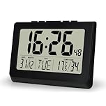 Lafocuse 10" LCD Digital Clock Large Display Wall Mounted and Desktop, Battery Operated Electronic Clocks with Date, Day, Temperature, Snooze Function for Living Room Bedroom Office, Black