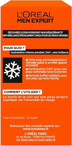L'Oréal Men Expert - Gel Hydratant Visage pour Homme - Soin Maxi Désaltérant - Effet Glaçon Rafraîchissant - Technologie Air-Gel - Tous Types de Peaux - Hydra Energetic - 50 ml