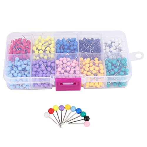 Lonrtesw 1000 Piezas de Tachuelas de Mapa, Alfileres de Empuje, Cabeza de PláStico con Corcho de Punta de Acero, Tablero de Seguridad, Chincheta de Color, Material de Escuela de Oficina
