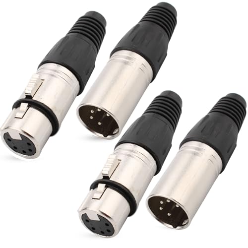 RUNCCI-YUN Lot de 4 connecteurs XLR mâles et femelles à 5 broches, connecteurs XLR, connecteurs de câble de microphone, prise audio pour microphone,...