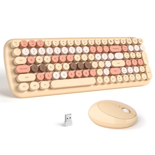 Image of GEEZER Wireless Keyboard and Mouse Combo - Pale Coffee Colorful Round Keycap 100 Keys - USB 2.4G Wireless, Full-size, Stable Connection - PC, Laptop, Desktop, Mac, Smart TV Compatible