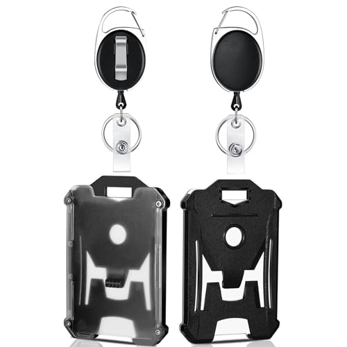 MAIHUO 2 Pack Heavy Duty Retractable Badge Holder Reel and Vertical Badge Holder,Metal ID Badge Holder with Clip Key Ring,Badge Case Protector,Retractable Keychain
