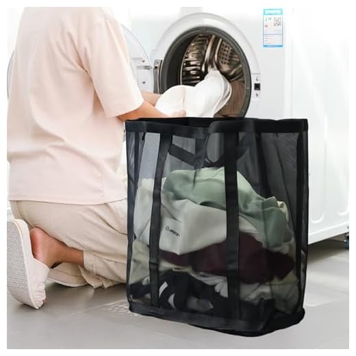 Mesh Bags with Handles, Collapsible Laundry Basket, Foldable Laundry Bag, Folding Beach Bag, Space-saving Travel Tote Bags (Black, 43x40x25cm)