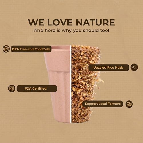 Image of HuskMade Eco-Friendly Tea Cup Set of 6 | Kulhad Style Coffee & Tea Mugs | 140 ml Unbreakable, Stain-Free, Heat Resistant, Reusable, Microwave Safe | Rice Husk & Bamboo Fibre | Pastel Peach