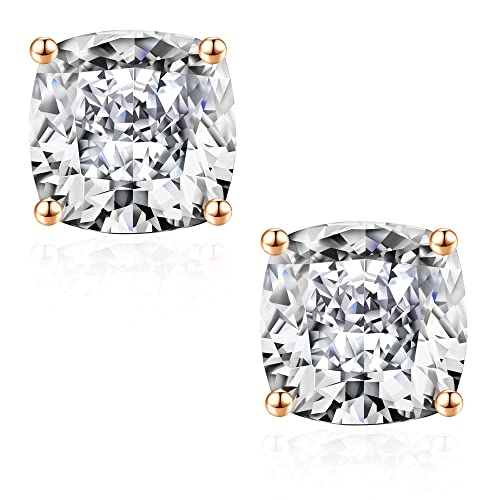 1ct Moissanite Earrings for Women Men, D Color VVS1 Clarity Cushion Cut Lab Created Diamond Earrings 18K Rose Gold Plated S925 Sterling Silver 4 Prong Solitaire Moissanite Stud Earrings for Women Men