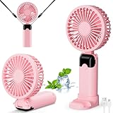 Handheld Fan, USB Rechargeable Portable Mini Hand Held Fan with 6 Speeds 4000mAh Battery Operated, Foldable Desk Small Fans with LED Display for Home Office Travel Outdoor Use, Summer Gift (Pink)