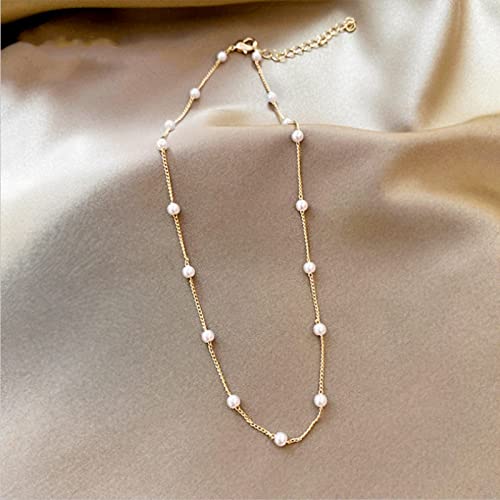 KesaPlan Pearl Necklace Set 14K Gold Plated Adjustable Pearl Choker Chain Necklace and Pearl Bracelet Pearl Earrings Jewelry Set for Women - Thumbnail 7