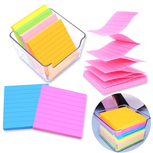 6 Pads Pop Up Sticky Notes with Lined 3x3 inch Refills,6 Bright Color