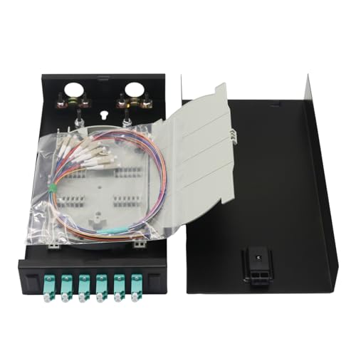 1 Pack 12-Strand LC OM3 Multimode Fiber Optic Wall Mount Enclosure Kit with 6 LC-UPC Duplex Couplers, Pigtails & Splice Trays