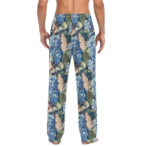ALAZA Hydrangea Flowers Butterfly Men’s Pajama Pants Soft Long Sleep Pants Lounge Pajama Bottoms with Pockets2