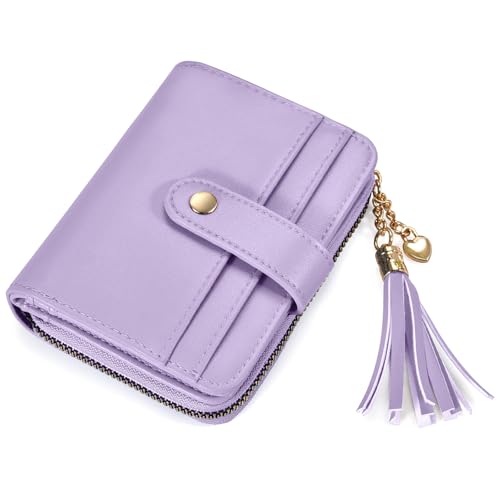 Image of oscaurt Wallet Women Small RFID Blocking Bifold Credit Card Wallets with ID Window and Tassel Zipper Coin Pocket Ladies Wallet