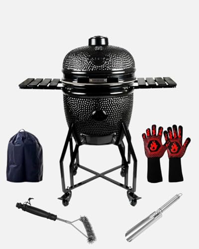 Barbecue Kamado YAKINIKU® – Céramique, cuisson au charbon – BBQ fumoir japonais Ø 52 cm, 20 pouces – Grille inox – Couvercle & thermomètre intégrés