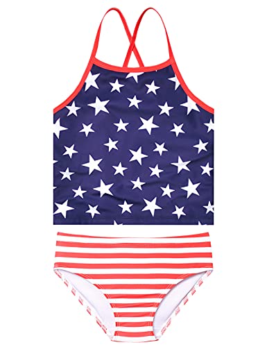 QPANCY 4th July Swimsuits for Girls American Flag Bathing Suits Kids Beach Outfit