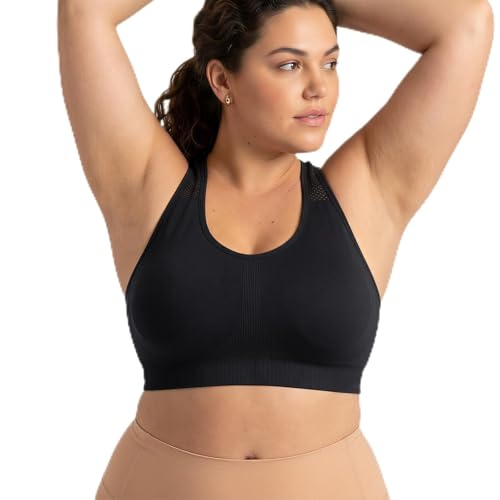 Image of Under Control Plus Size Sport Bras for Women Large Bust Seamless Racerback Padded Yoga Workout Bras Black White Pack 1X-2X-3X
